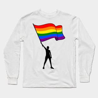 Pride Month Gay Apparel Waving LGBTQ Rainbow Pride Flag Long Sleeve T-Shirt